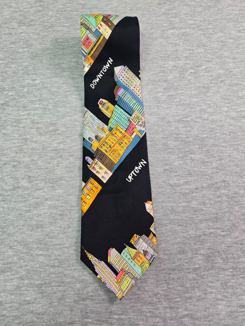 Vintage Nicole Miller Tie Mens One Size Multicolor City Skyline Uptown 90s